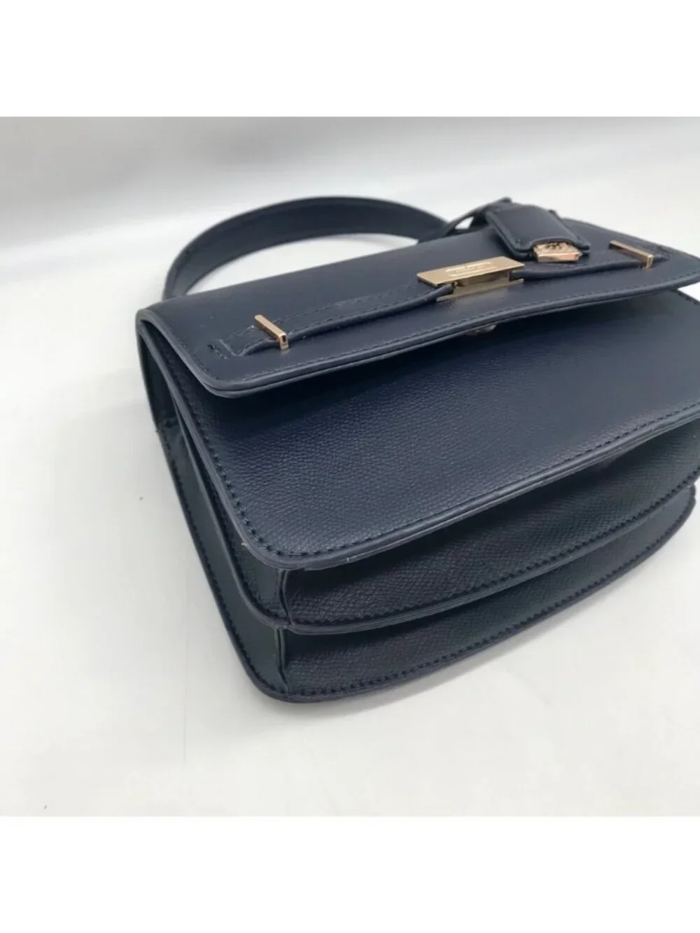 Anne Klein Women's Blue Leather Belted Flap Saddle with Convertible Strap - Picture 7 of 10